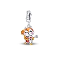 925 silver plated squirrel charm with orange enamel and red guitar for DIY bracelets - PAC1357-Autumn Squirrel Guitar Dangle