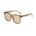 Fashionable square amber sunglasses with translucent frames and silver metal temple accents - Transparent Tea Frame Tea Lens