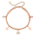 Bracciale a doppio strato in acciaio titanio oro rosa con ciondoli occhio e stella - Oro rosa