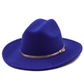 Détail d'un chapeau fedora en feutre bleu marine avec bande dorée et boucle métallique - M(56-58cm) / Bleu royal