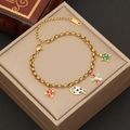 Goldenes Edelstahlarmband mit bunten Emaille-Anhängern wie Schmetterling, Fisch und Blume - Schmetterling Tier Stil (5#)