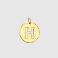 Golden stainless steel round pendant featuring a hollow letter H cutout design - 14K Gold - H