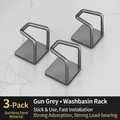 Set of 3 gunmetal stainless steel washbasin hooks with adhesive backings for wall mounting - Set of 3 / Gunmetal