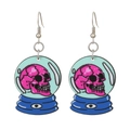 Gothic crystal ball drop earrings featuring a pink skull and blue base design - 17 Pink Skull Crystal Ball