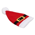 Christmas knit hat featuring red and white patterns with a decorative belt buckle design - Santa Claus Belt Design Style (J)
