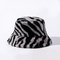Modischer Fischerhut mit Zebramuster und dickem Plüschstoff für den Winter-Style - Grau (Schwarz-Graues Zebra)