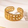 Adjustable gold plated titanium steel wide ring with hollow leaf pattern and beaded edges - Gold 37