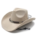 Classic beige suede cowboy hat featuring metal leaf accents and adjustable chin strap - M (56-58cm) / Beige