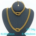 Two-piece gold stainless steel jewelry set featuring popcorn chain and knotted detail - 3mm Gold (KS226909-Z)