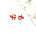 Red enamel cat charms with golden edges for jewelry making and cartoon earrings - Red