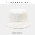 Plush white faux fur fisherman hat featuring a soft fuzzy texture and trendy bucket style - M (56-58cm) / White