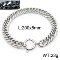 Silver stainless steel curb chain bracelet with large spring ring clasp, 200x8mm size - 8mm Heavy Duty Style (KB166135-ZZ)