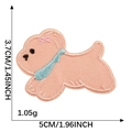Pink cartoon dog embroidery patch with size markers 5cm x 3.7cm and detailed stitching - Pink Dog with Blue Bowtie