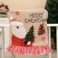 Christmas chair cover with Santa Claus embroidery and festive red white striped ruffle - Linen Santa