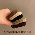 5er-Set dicke Haargummis in Erdtönen mit Rippenmuster für tägliches Haarstyling - Gerippte Textur Kombination (5 Stück/Packung)