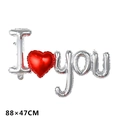 Silver I Love You foil balloons set with red heart for romantic Valentines Day decor - Connected I Love You Silver