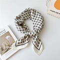 Elegant cream square silk scarf with black geometric G patterns and border finish - Geometric G Pattern Beige