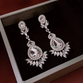 Macro shot of silver drop earrings with marquise rhinestones in a luxury jewelry box - Vintage Palace Water Drop (35#)