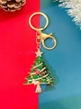 Portachiavi albero di Natale in metallo dorato con strass colorati e perle bianche - Albero di Natale Verde Oro KC (11961)