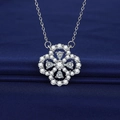 Silver plated necklace with clover shaped water drop pendant on blue silk - Xl-42 [white Diamond]