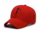 Red cotton baseball cap with black Faith and cross embroidery on a white background - Red With Black Embroidery