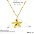 Detail van 18K vergulde roestvrijstalen zeester hanger ketting op witte achtergrond - Zeester Stijl (SP907G)
