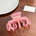 Pink jelly-textured 4mm acetate shark hair claw clip with golden handmade logo - Square Claw Clip - 10.4cm