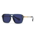 Gafas de sol de aviador retro con montura azul marino y detalles metálicos oro - Marco Azul Lentes Azules