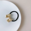 Punk style ponytail holder with golden textured metal bow on black elastic cord - FA2719 Gold Bowknot