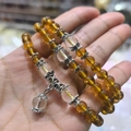 Three-layer wrap bracelet featuring amber glass beads and silver-tone metal accents - 108 Beads/6mm / 3-Layer Yellow