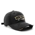 Gewaschene schwarze Vintage-Baseballkappe mit Distressed-Details und New York Stickerei - Schwarz