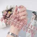 Detail of dusty rose glossy square fake nails with long length and smooth UV finish - Bean Paste Pink (CFL-09)