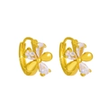 S925 silver flower huggie earrings with gold plating and cubic zirconia accents - Spliced Flower Gold Hoop Earrings (01浅KC金M-256)