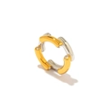 Anello bicolore stile bambù in oro e argento con piccoli zirconi e finitura lucida - US 7 / Stile Bambù Bicolore Con Diamanti (YR31_1)