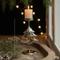 Goldener Weihnachtsbaum-Kerzenständer mit Rentier-Silhouette und Metallsockel, 17cm hoch - Weihnachtsbaum