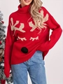 Maglione natalizio rosso da donna con jacquard a renna e collo alto morbido - 0XL / Rosso