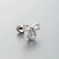 Zilveren titaniumstalen oorknopje met zirkonia strik en veilige schroefsluiting - Zilver Wit Triple Zirkoon Strik Stijl (A53-1#)