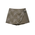 Gonna-pantalone da donna verde oliva con ricami floreali vintage e fibbia decorativa - XS / Pantaloni culotte