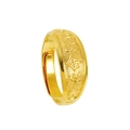 Gold plated adjustable ring featuring traditional Chinese Fortune relief on white background - Wealth Blessing (J2316)