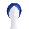 Detailed view of royal blue braided twist turban cap with elastic fabric texture - One Size / Royal Blue