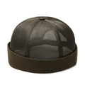 Army green breathable mesh docker cap with cotton brim and round top style for men - Army Green