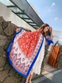 Ethnic bohemian beach shawl with red floral patterns for summer vacation sun protection - Style 24-White Red Blue Bohemian / 180cm