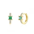 Elegant 925 sterling silver gold plated square green zircon hoop earrings for women - Gold/Green Zirconia
