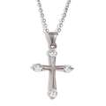 Collana con croce d'argento minimalista con quattro diamanti bianchi tondi brillanti - Croce Minimalista - Zircone Bianco / Color Acciaio