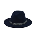 Close-up of a classic wool felt fedora hat featuring a stylish gray chain band detail - Adult 57-60cm / Navy Blue(04)