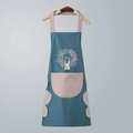Waterdicht keukenschort in blauwgroen met roze banden en schattig konijnenpatroon - Konijn/Met Handdoeken/Kwaliteitseditie/Rookblauw