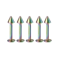 Detailansicht des 5-teiligen Sets schillernder Lippenstecker aus Edelstahl mit Spitzen - Irisierend Spitzen Stil