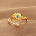Vintage Evil Eye Ring in Gold mit blauem Zirkon und Sonnenstrahlen-Detail, verstellbar - Evil Eye Sonnenstrahlenstil (Q-J082) / Gold