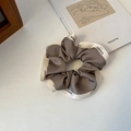 Elegant coffee brown satin scrunchie with cream ribbon and black letter print details - Cloth Coffee (Letter Design)
