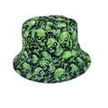 Double-sided bucket hat with fluorescent green and black skull pattern for street style - One Size / Fluorescent Green Skull (Style 1)